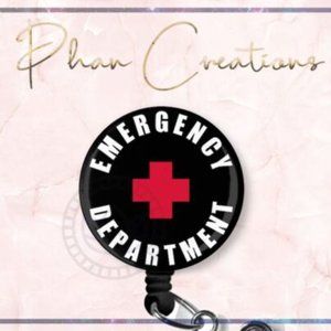 Black Emergency Department Retractable Badge Reel Cute LVN ER RN Nurse ID Holder